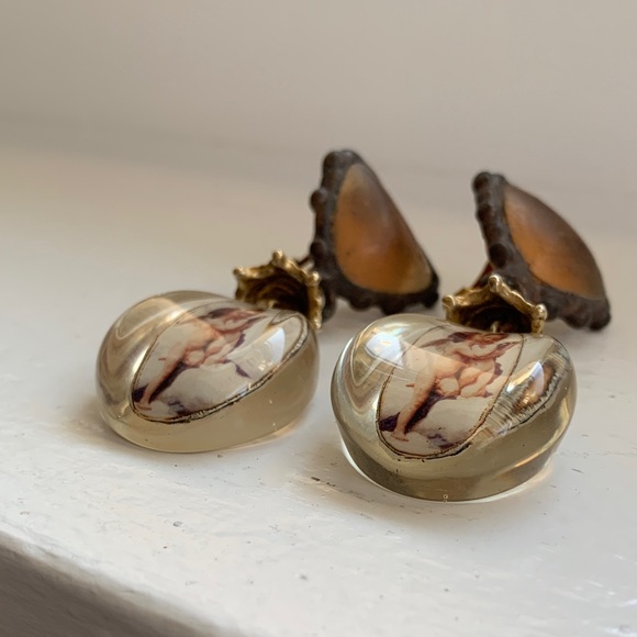 Vintage Lucite 80’s Angel Earrings long big chunky artisan clip on lightweight - Picture 11 of 11